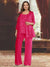 Chiffon Scoop 3/4 Sleeves 3 Pieces Pantsuits with Sequin& Jacket