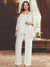Chiffon Scoop 3/4 Sleeves 3 Pieces Pantsuits with Sequin& Jacket