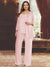 Chiffon Scoop 3/4 Sleeves 3 Pieces Pantsuits with Sequin& Jacket