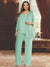 Chiffon Scoop 3/4 Sleeves 3 Pieces Pantsuits with Sequin& Jacket
