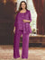 Chiffon Scoop 3/4 Sleeves 3 Pieces Pantsuits with Sequin& Jacket