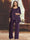 Chiffon Scoop 3/4 Sleeves 3 Pieces Pantsuits with Sequin& Jacket