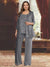 Chiffon Scoop 3/4 Sleeves 3 Pieces Pantsuits with Sequin& Jacket