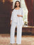 Chiffon Scoop 3/4 Sleeves 3 Pieces Pantsuits with Sequin& Jacket
