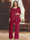 Chiffon Scoop 3/4 Sleeves 3 Pieces Pantsuits with Sequin& Jacket
