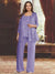 Chiffon Scoop 3/4 Sleeves 3 Pieces Pantsuits with Sequin& Jacket