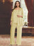 Chiffon Scoop 3/4 Sleeves 3 Pieces Pantsuits with Sequin& Jacket