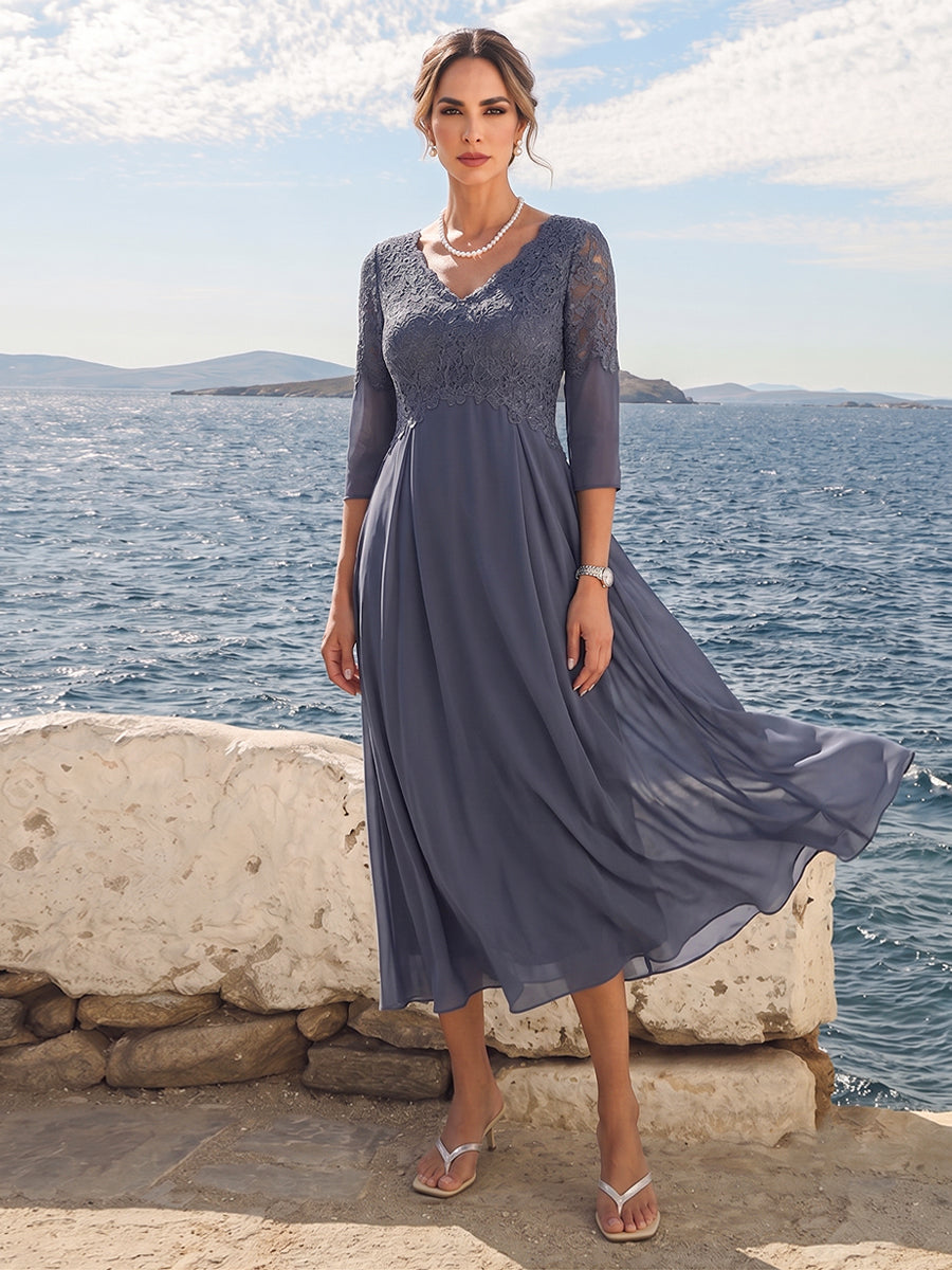 A-Line/Princess V-Neck 3/4 Sleeves Mother of the Bride Dresses with Applique