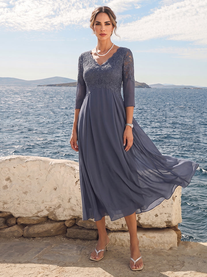 A-Line/Princess V-Neck 3/4 Sleeves Mother of the Bride Dresses with Applique