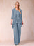 Chiffon Scoop 3/4 Sleeves 3 Pieces Pantsuits with Applique & Jacket