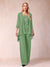 Chiffon Scoop 3/4 Sleeves 3 Pieces Pantsuits with Applique & Jacket