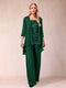 Chiffon Scoop 3/4 Sleeves 3 Pieces Pantsuits with Applique & Jacket