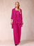 Chiffon Scoop 3/4 Sleeves 3 Pieces Pantsuits with Applique & Jacket