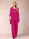 Chiffon Scoop 3/4 Sleeves 3 Pieces Pantsuits with Applique & Jacket