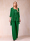 Chiffon Scoop 3/4 Sleeves 3 Pieces Pantsuits with Applique & Jacket
