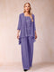 Chiffon Scoop 3/4 Sleeves 3 Pieces Pantsuits with Applique & Jacket