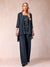 Chiffon Scoop 3/4 Sleeves 3 Pieces Pantsuits with Applique & Jacket