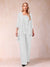 Chiffon Scoop 3/4 Sleeves 3 Pieces Pantsuits with Applique & Jacket
