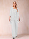 Chiffon Scoop 3/4 Sleeves 3 Pieces Pantsuits with Applique & Jacket