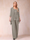 Chiffon Scoop 3/4 Sleeves 3 Pieces Pantsuits with Applique & Jacket