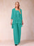 Chiffon Scoop 3/4 Sleeves 3 Pieces Pantsuits with Applique & Jacket