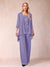 Chiffon Scoop 3/4 Sleeves 3 Pieces Pantsuits with Applique & Jacket