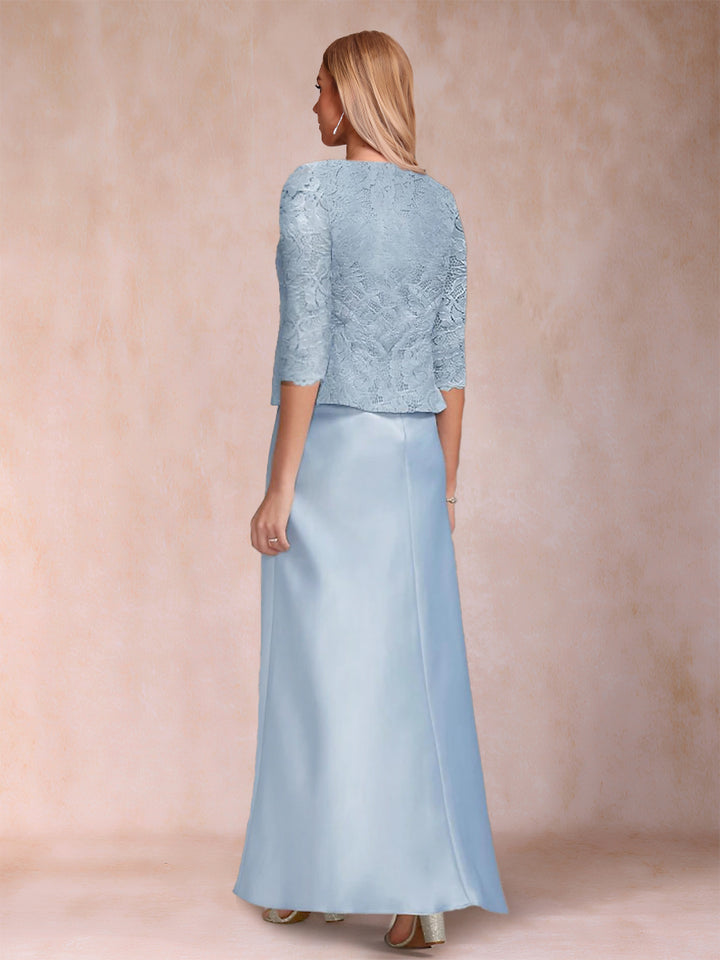 Sheath/Column Scoop Half Sleeves 3 Pieces Mother of the Bride Dress with Applique &amp; Jacket