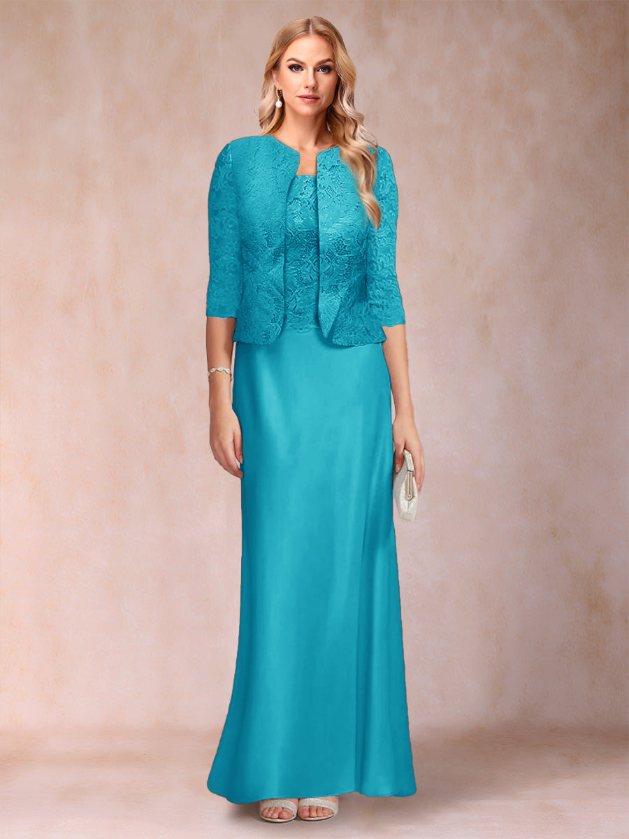 Sheath/Column Scoop Half Sleeves 3 Pieces Mother of the Bride Dress with Applique &amp; Jacket