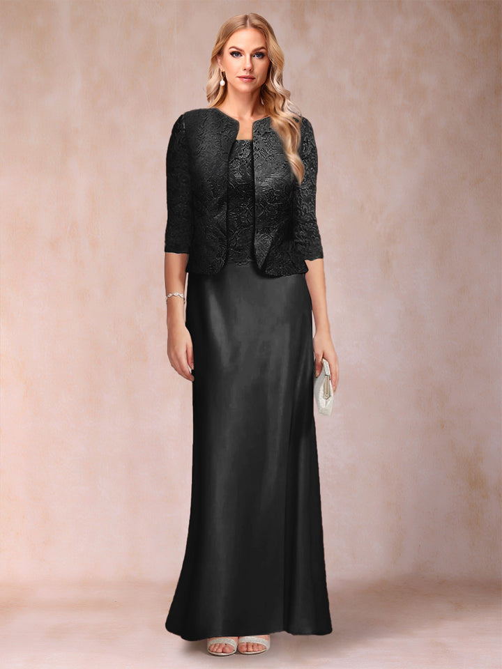 Sheath/Column Scoop Half Sleeves 3 Pieces Mother of the Bride Dress with Applique &amp; Jacket