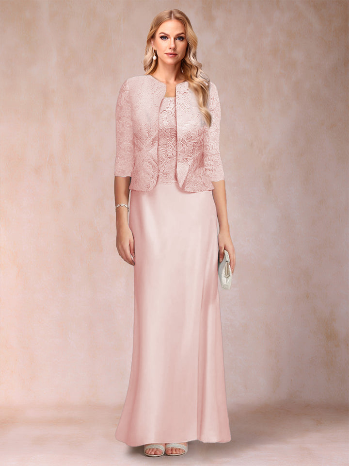 Sheath/Column Scoop Half Sleeves 3 Pieces Mother of the Bride Dress with Applique &amp; Jacket