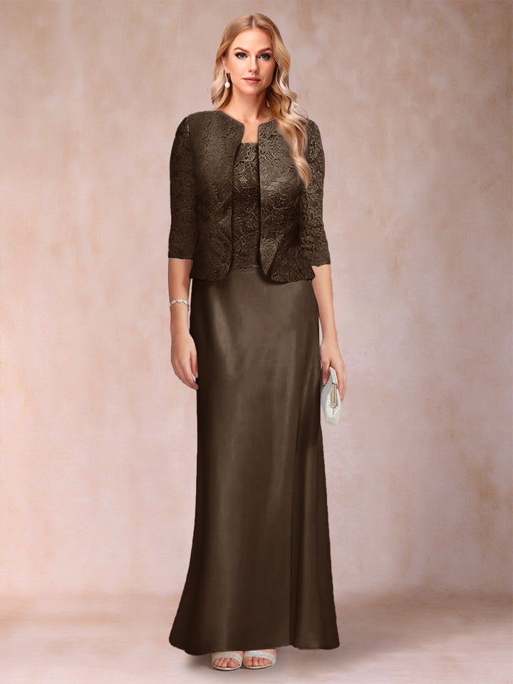 Sheath/Column Scoop Half Sleeves 3 Pieces Mother of the Bride Dress with Applique &amp; Jacket