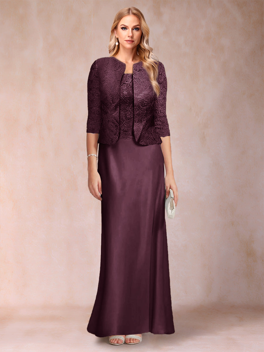 Sheath/Column Scoop Half Sleeves 3 Pieces Mother of the Bride Dress with Applique &amp; Jacket