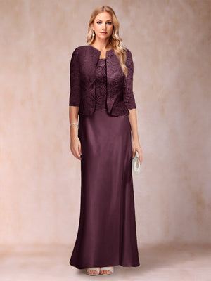 Sheath/Column Scoop Half Sleeves 3 Pieces Mother of the Bride Dress with Applique & Jacket