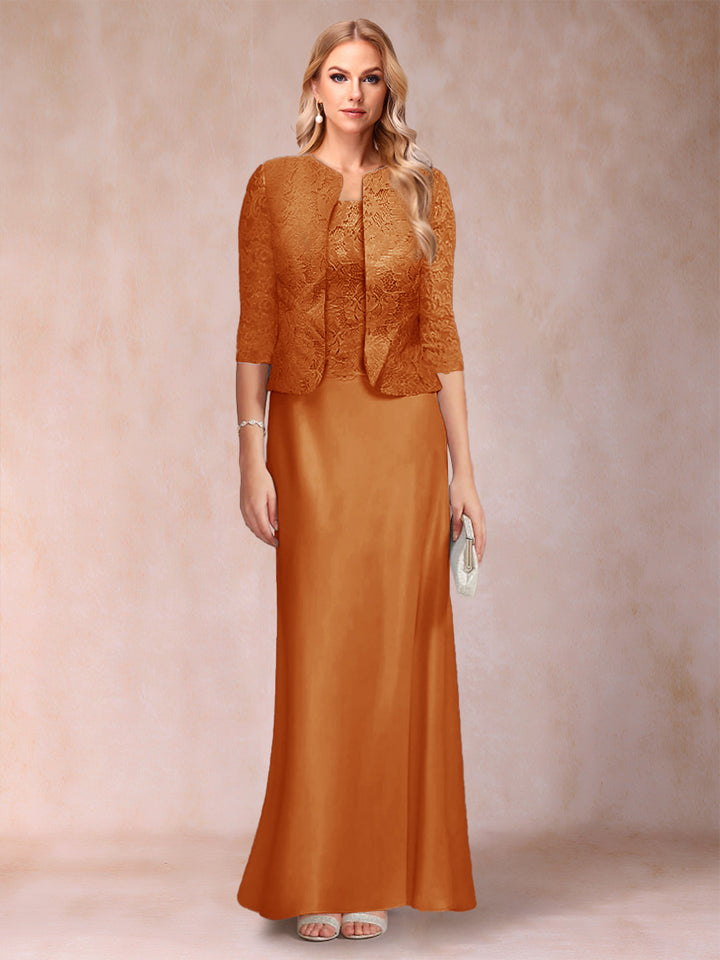 Sheath/Column Scoop Half Sleeves 3 Pieces Mother of the Bride Dress with Applique &amp; Jacket