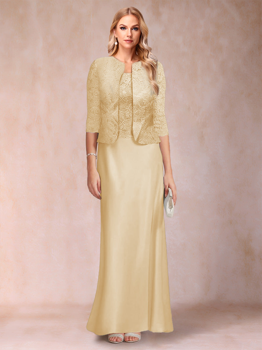 Sheath/Column Scoop Half Sleeves 3 Pieces Mother of the Bride Dress with Applique &amp; Jacket