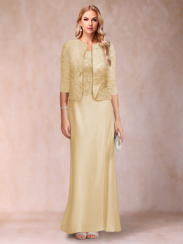 Sheath/Column Scoop Half Sleeves 3 Pieces Mother of the Bride Dress with Applique &amp; Jacket