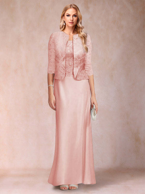 Sheath/Column Scoop Half Sleeves 3 Pieces Mother of the Bride Dress with Applique & Jacket
