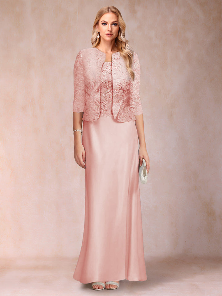 Sheath/Column Scoop Half Sleeves 3 Pieces Mother of the Bride Dress with Applique &amp; Jacket