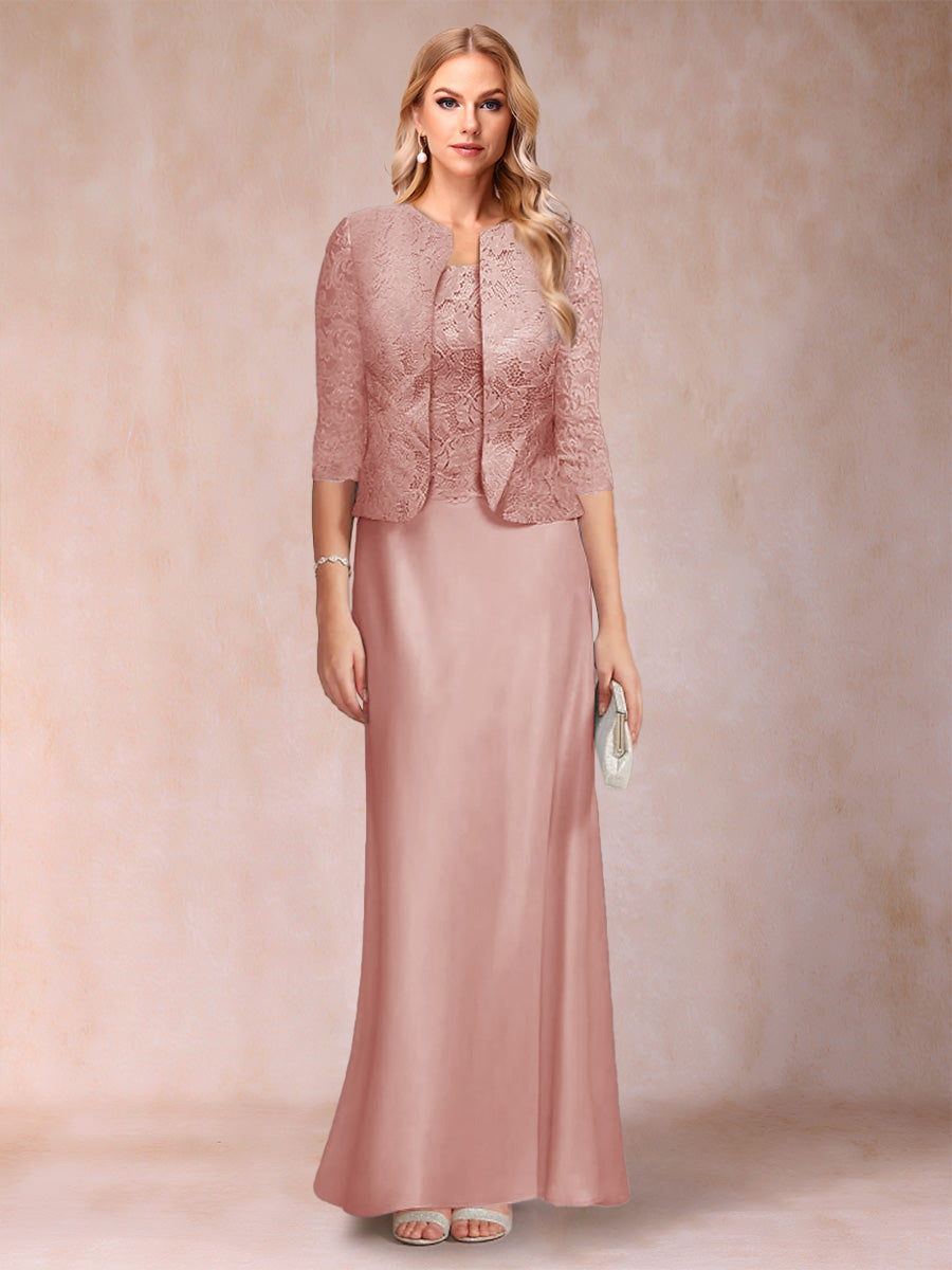Sheath/Column Scoop Half Sleeves 3 Pieces Mother of the Bride Dress with Applique &amp; Jacket