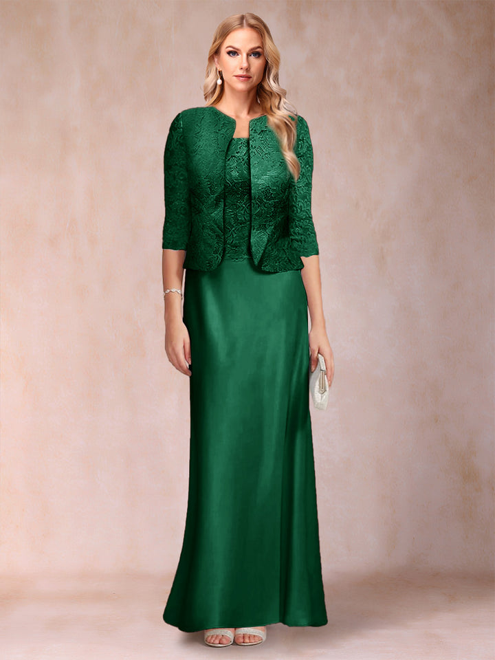 Sheath/Column Scoop Half Sleeves 3 Pieces Mother of the Bride Dress with Applique &amp; Jacket
