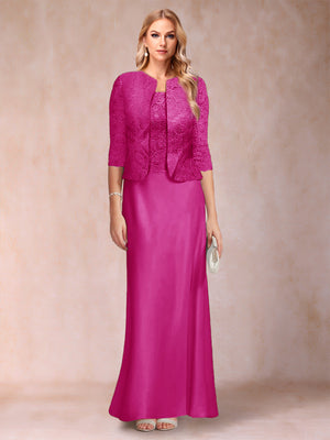 Sheath/Column Scoop Half Sleeves 3 Pieces Mother of the Bride Dress with Applique & Jacket