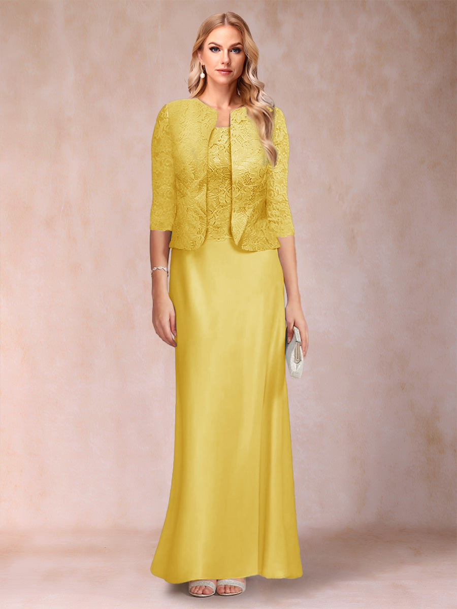 Sheath/Column Scoop Half Sleeves 3 Pieces Mother of the Bride Dress with Applique &amp; Jacket