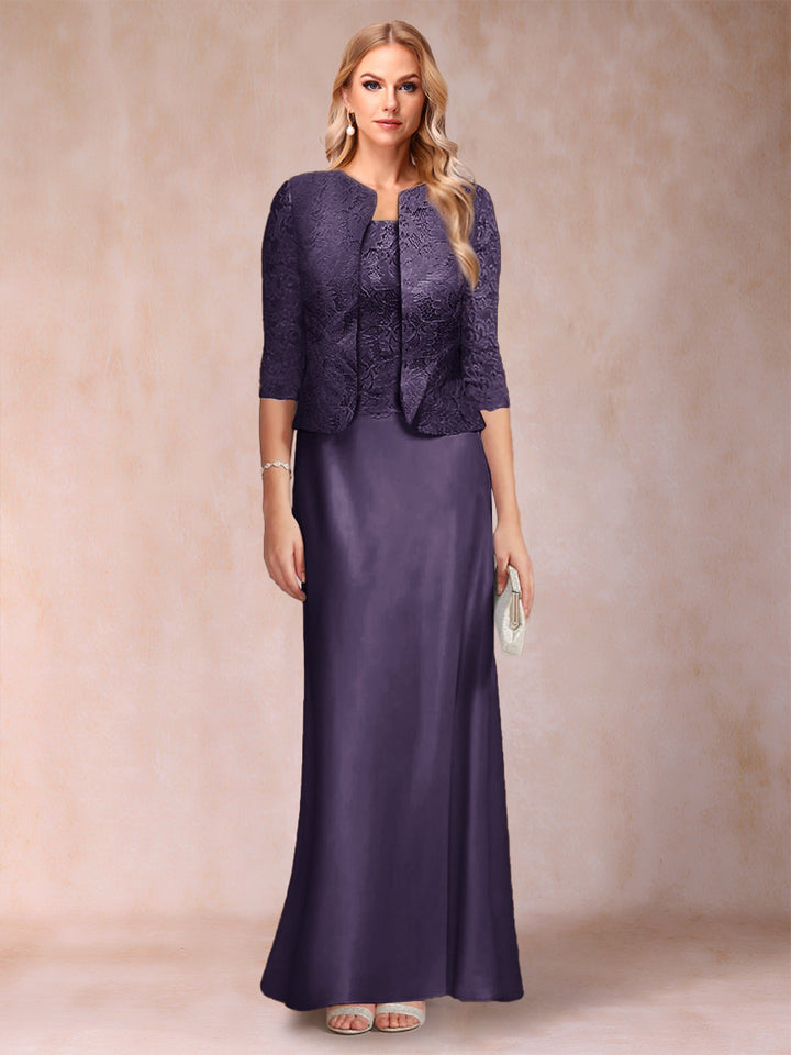 Sheath/Column Scoop Half Sleeves 3 Pieces Mother of the Bride Dress with Applique &amp; Jacket