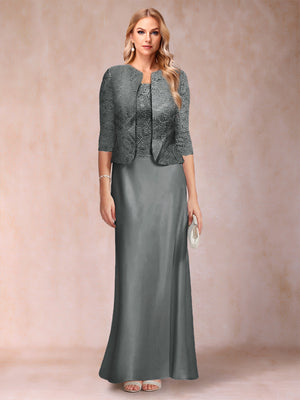Sheath/Column Scoop Half Sleeves 3 Pieces Mother of the Bride Dress with Applique & Jacket