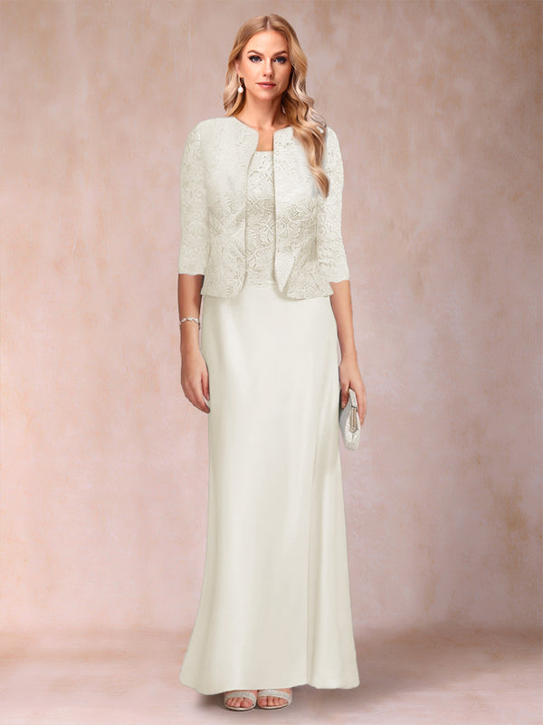 Sheath/Column Scoop Half Sleeves 3 Pieces Mother of the Bride Dress with Applique & Jacket