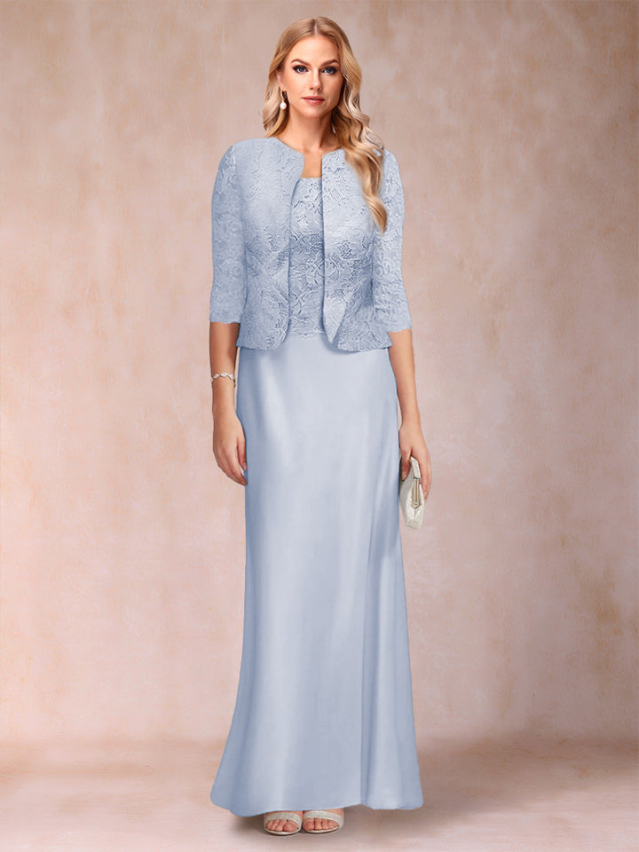 Sheath/Column Scoop Half Sleeves 3 Pieces Mother of the Bride Dress with Applique &amp; Jacket
