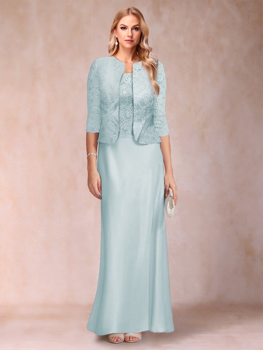 Sheath/Column Scoop Half Sleeves 3 Pieces Mother of the Bride Dress with Applique &amp; Jacket