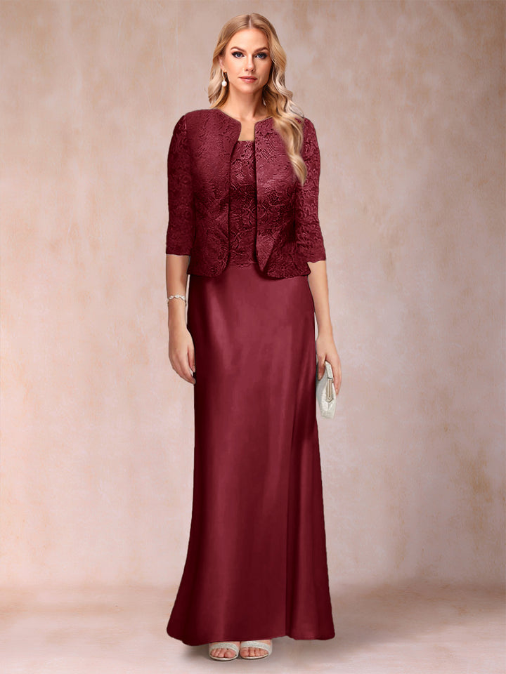 Sheath/Column Scoop Half Sleeves 3 Pieces Mother of the Bride Dress with Applique &amp; Jacket
