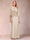 Sheath/Column Scoop Half Sleeves 3 Pieces Mother of the Bride Dress with Applique & Jacket