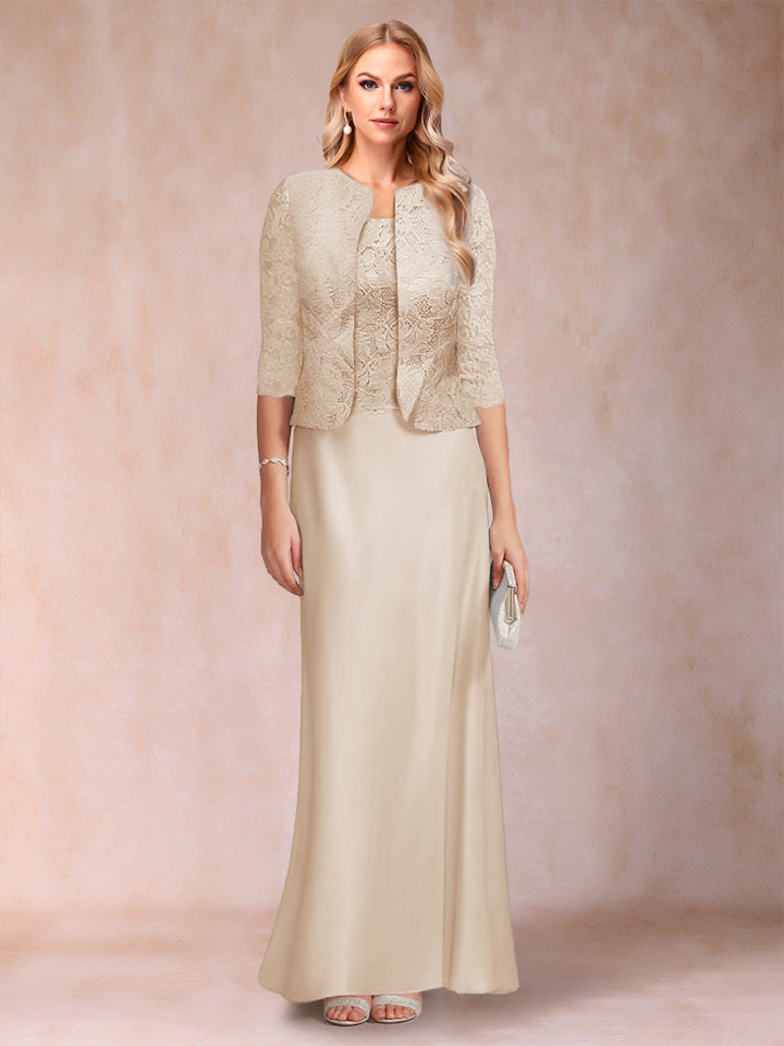 Sheath/Column Scoop Half Sleeves 3 Pieces Mother of the Bride Dress with Applique &amp; Jacket